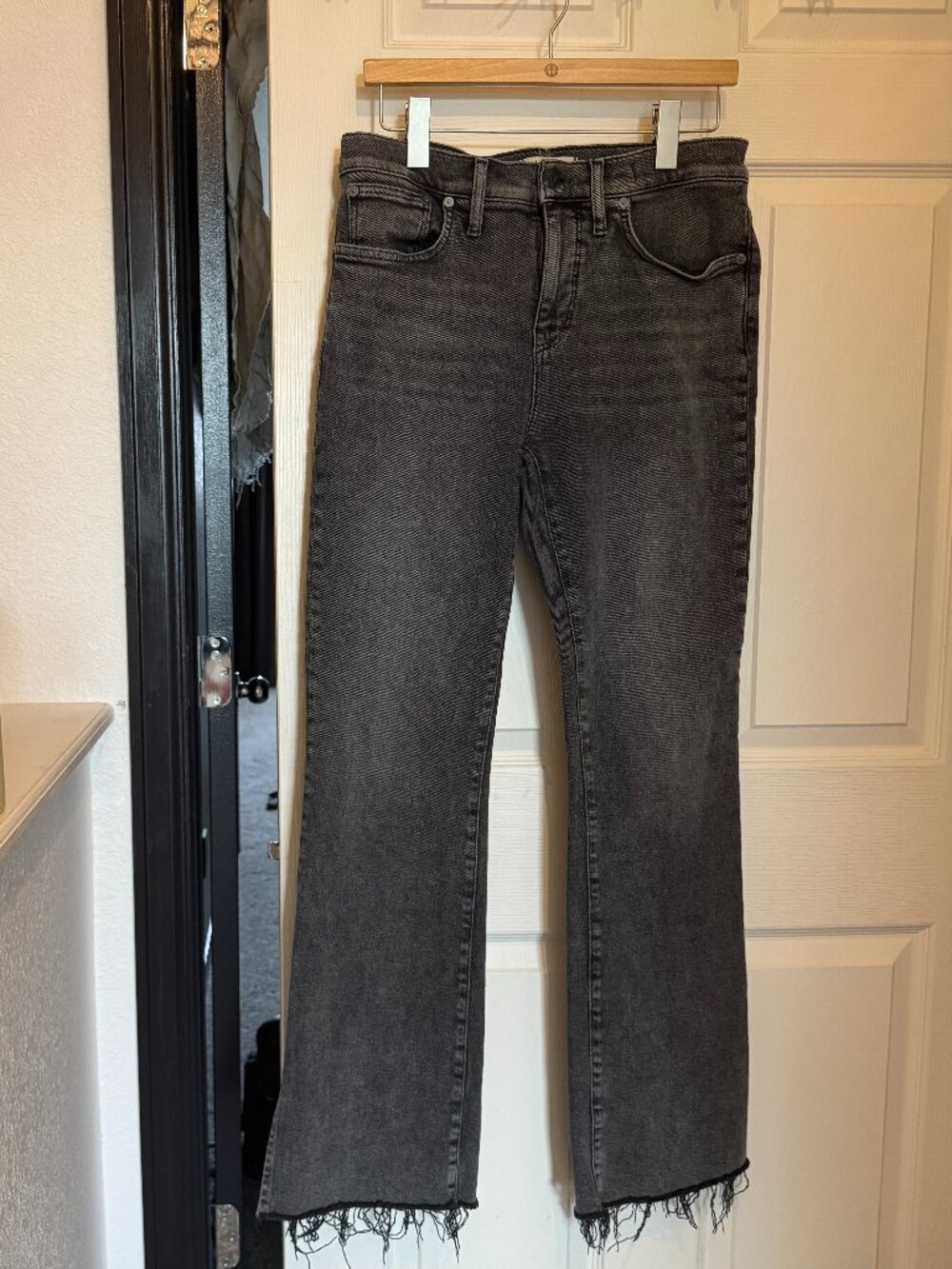 Madewell Kick Out Full Length Grey Jeans with Side Slit